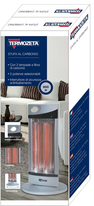 Termozeta - Straalkachel - Grafiet Ruimteverwarmer - 900 Watt - 2 Standen - Automatisch draaien - Warmte - Overhittingsprotectie - Wit