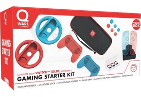 Qware Gaming - Bundel geschikt voor Nintendo Switch - Controller Grips - Gamecase - Oplader - Stuurwiel - Hoes - Thumbgrips - Starterkit - Charging station - Charger - LED Indicatie - Multi Charging - Docking station