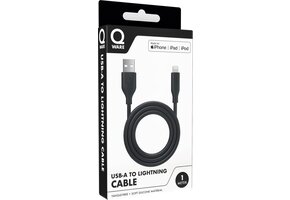 Qware - USB A to Lightning - Kabel - Cable - Fast charge - Snel laden - 1 meter - Siliconen - Knoop vrij -Extra flexibel - Zwart