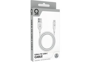 Qware - USB A to USB C - Kabel - Cable - Fast charge - Snel laden - 1 meter - Siliconen - Knoop vrij - Extra flexibel - Wit
