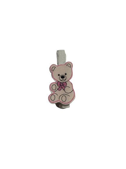 Knijper beer roze 3.2x2cm 8 stuks hout