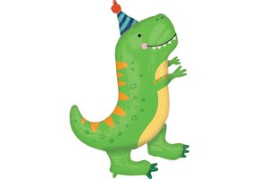 Folieballon supershape dino met verjaardagshoedje 86 cm