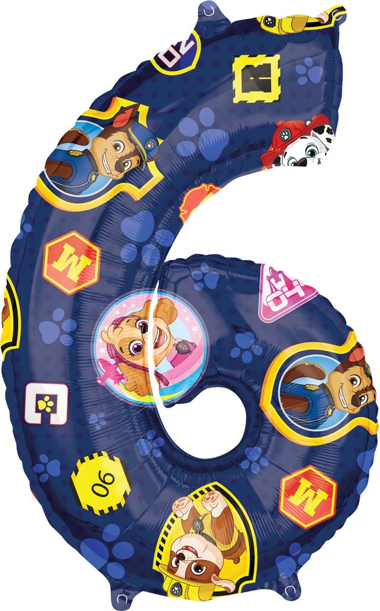 PAW Patrol - Folieballon - Cijfer 6 - 66 Cm - Blauw - 1 stuks