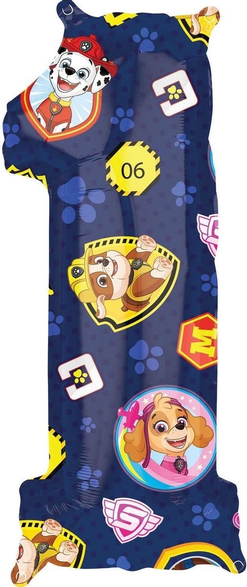 Amscan PAW Patrol - Folieballon - Cijfer 1 - 66 Cm - Blauw - 1 stuks