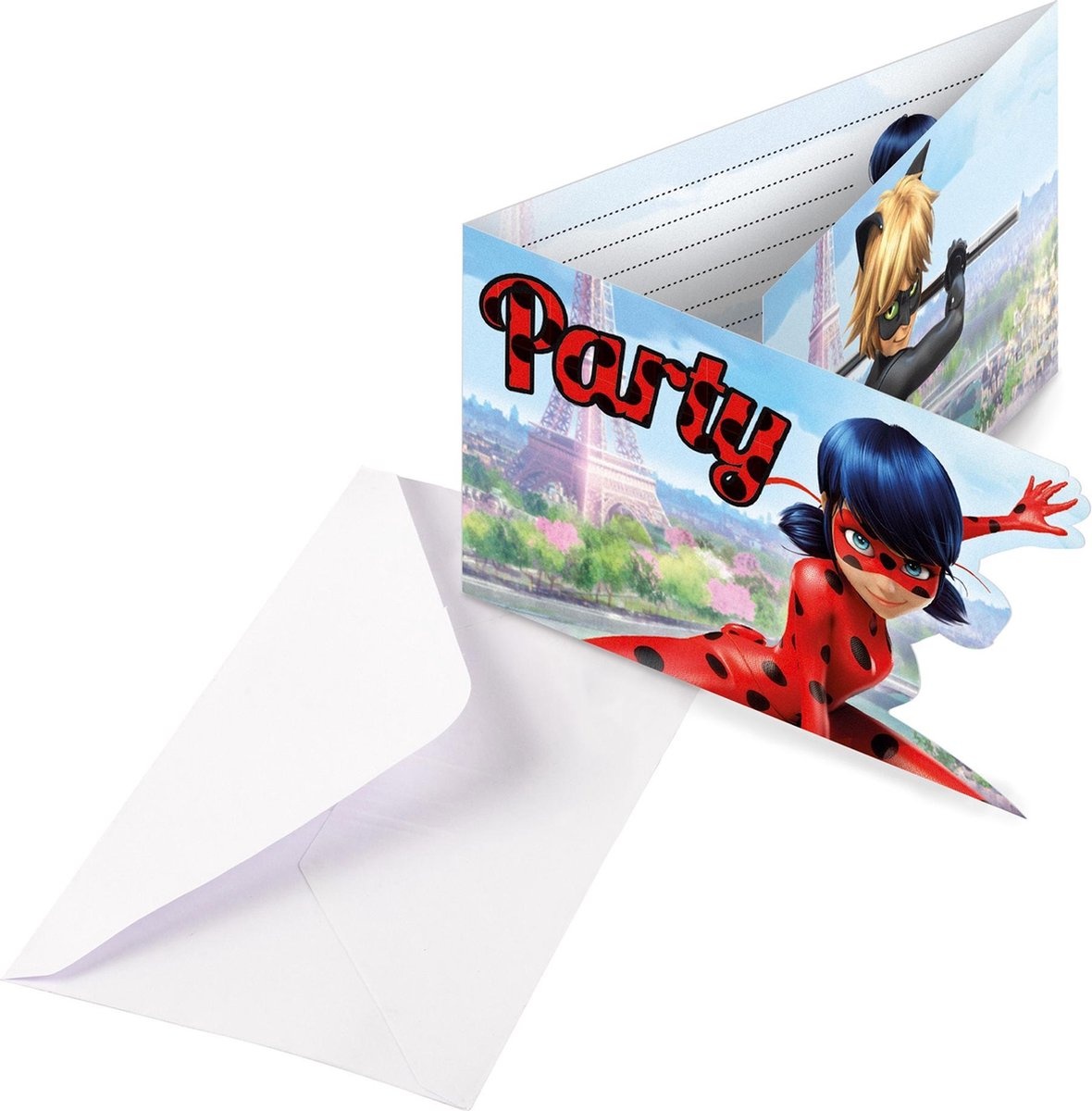 Amscan Miraculous Ladybug uitnodigingen met enveloppen - 8 stuks