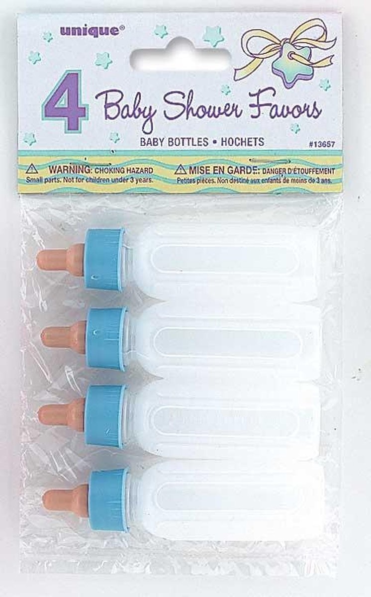Unique Baby Shower deco Babyflessen 9 Cm 4 Stuks Blauw