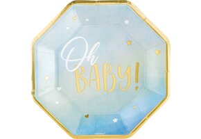 Amscan Feestborden 'Oh Baby' Karton Blauw/goud 8 Stuks