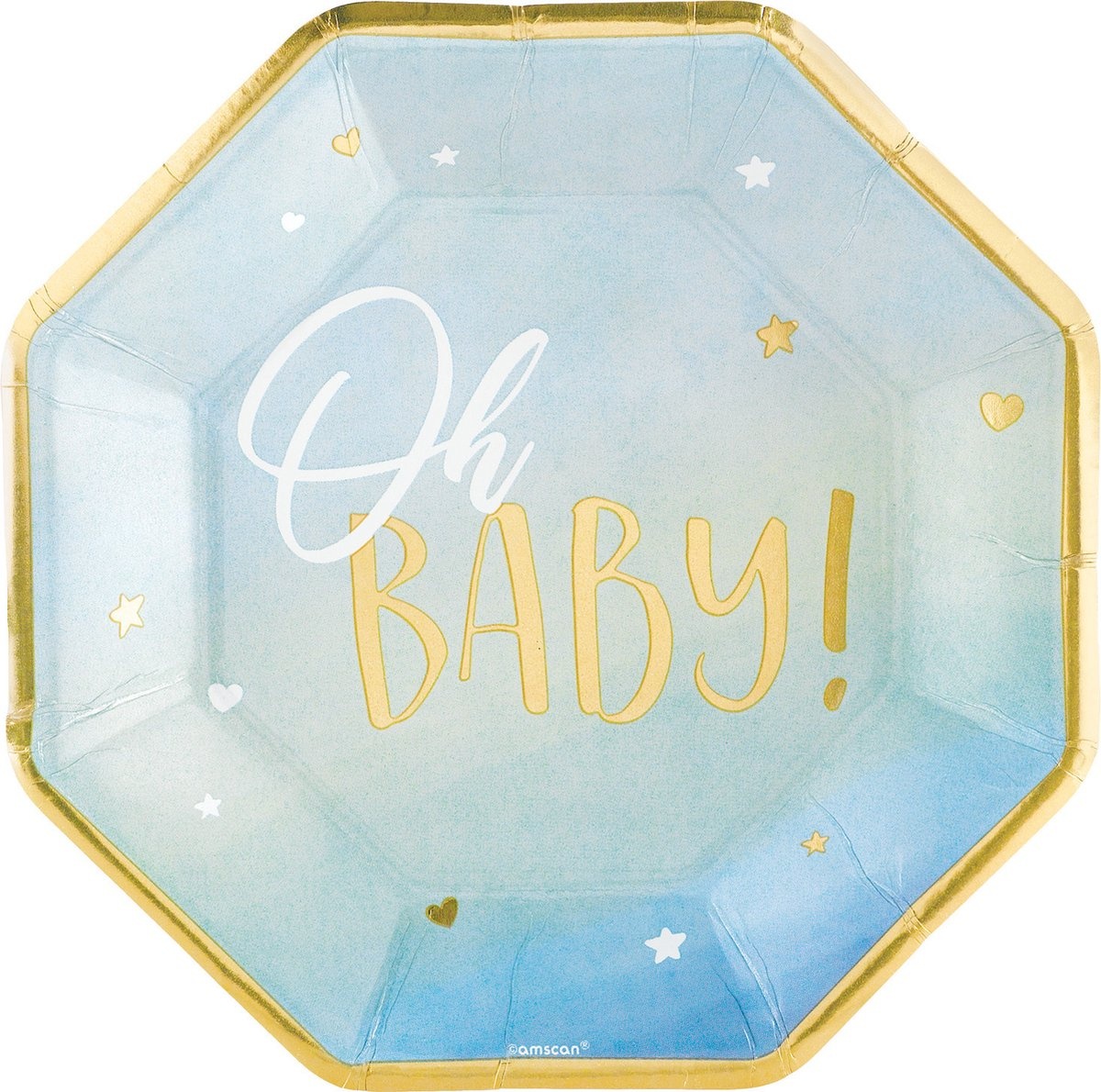 Amscan Feestborden 'Oh Baby' Karton Blauw/goud 8 Stuks
