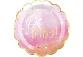 Amscan Feestborden Oh Baby Girl Rond 27 cm Karton Roze 8 Stuks