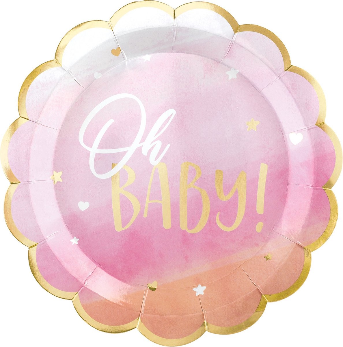 Amscan Feestborden Oh Baby Girl Rond 27 cm Karton Roze 8 Stuks