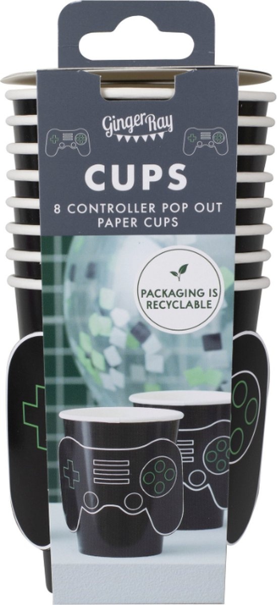 Ginger Ray Pop Out' Controller kartonnen bekers Gamer - 8 stuks