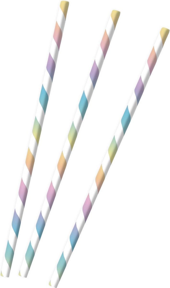 Amscan Rietjes Gestreept Regenboog Pastel 23 Cm Papier 12 Stuks