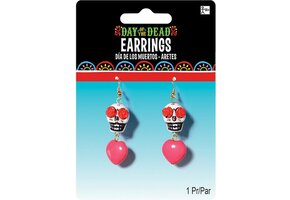 Amscan Oorbellen Day Of The Dead 5,7 Cm Wit/rood 2-delig