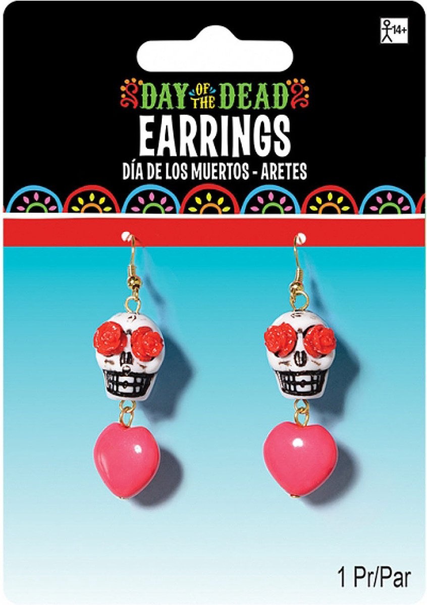 Amscan Oorbellen Day Of The Dead 5,7 Cm Wit/rood 2-delig