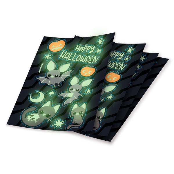 Amscan 4 Sticker vellen Cats & Bats Glow in the Dark - Halloween