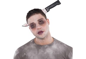 Halloween - Horror kunststof haarband met bloederig mes door hoofd one size