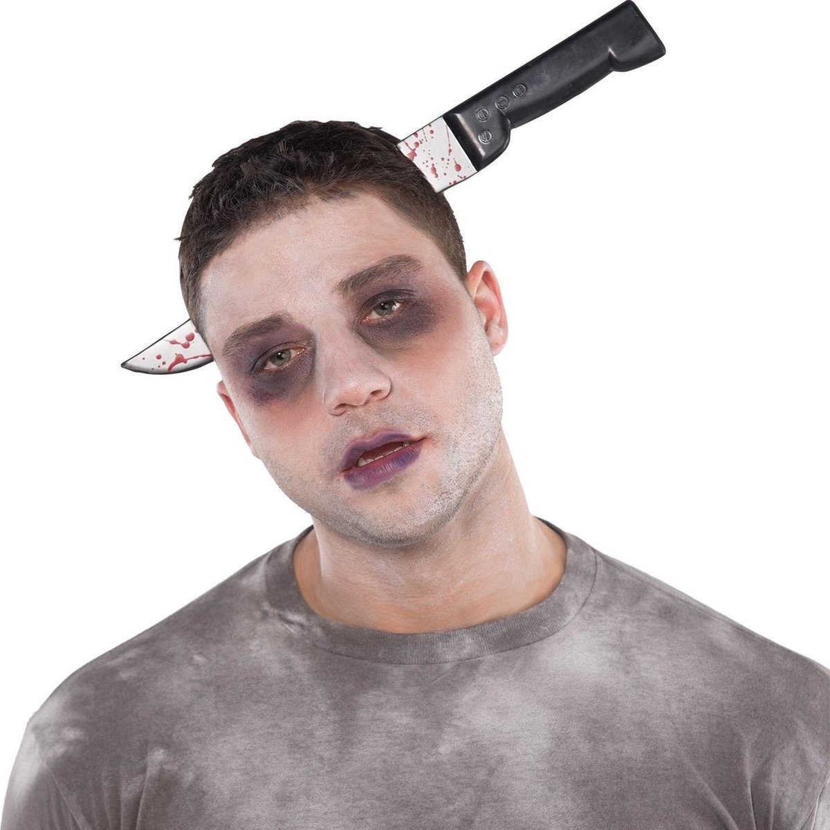 Halloween - Horror kunststof haarband met bloederig mes door hoofd one size