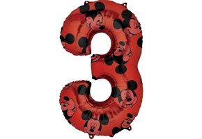 Amscan Folieballon Mickey Mouse 3 Jaar Junior 43 X 66 Cm Rood