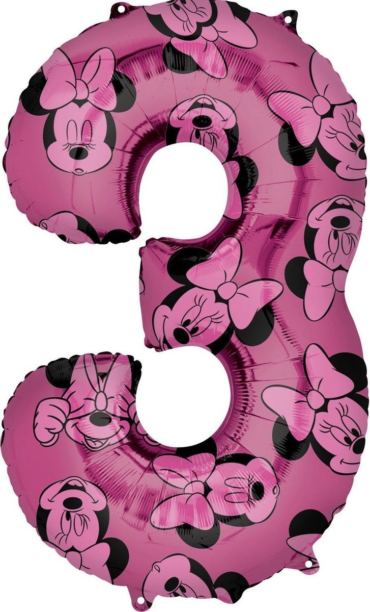 Amscan Folieballon Minnie Mouse 3 Jaar Junior 66 Cm Roze