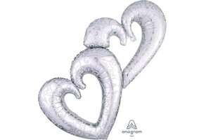 Amscan - Folieballon 2 harten zilver/ wit - 134 x 91 cm