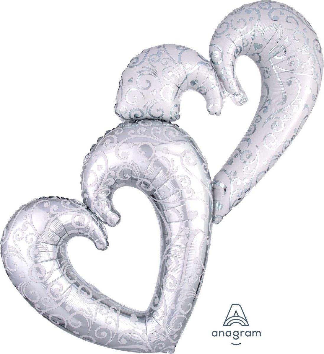 Amscan - Folieballon 2 harten zilver/ wit - 134 x 91 cm