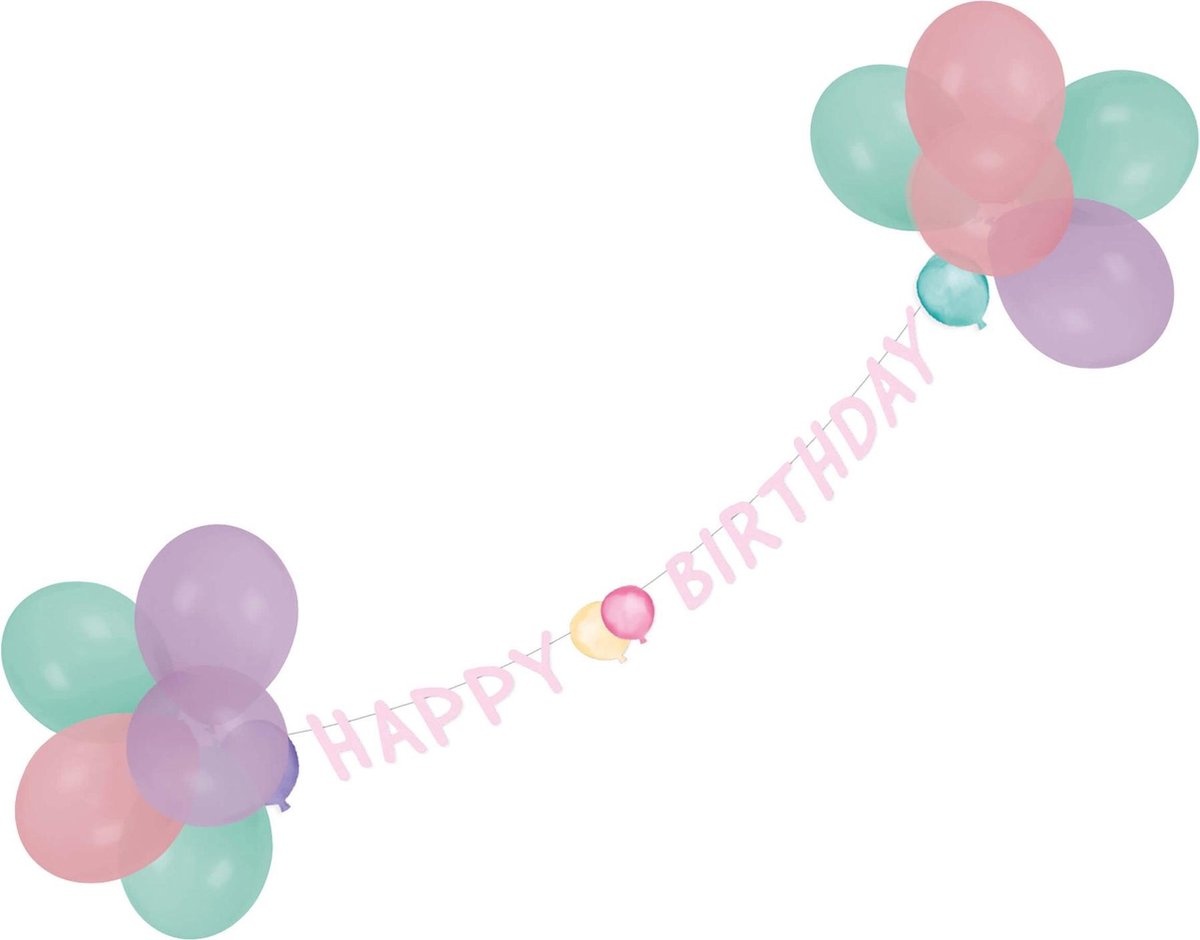 Amscan Pastelkleurige Happy Birthday slinger met ballonnen