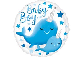 Amscan Standard Shape Folieballon Narwal Baby boy 43 x 43 cm