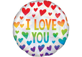 Amscan Standaard holografische iriserende regenboog - I love you - folieballon 43 cm