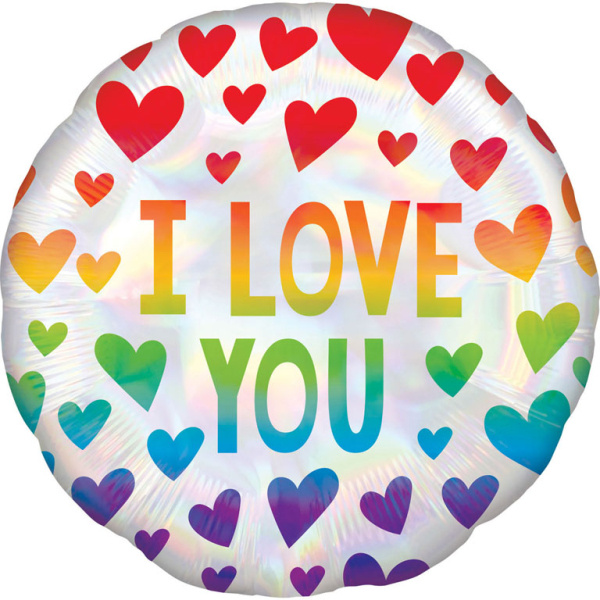 Amscan Standaard holografische iriserende regenboog - I love you - folieballon  43 cm