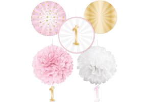 Amscan Decoratieset 1st Birthday Junior Papier Roze/wit 5-delig