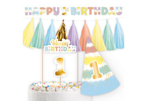 Deko-Set 1e Verjaardag Regenboogpapier / 4-delig