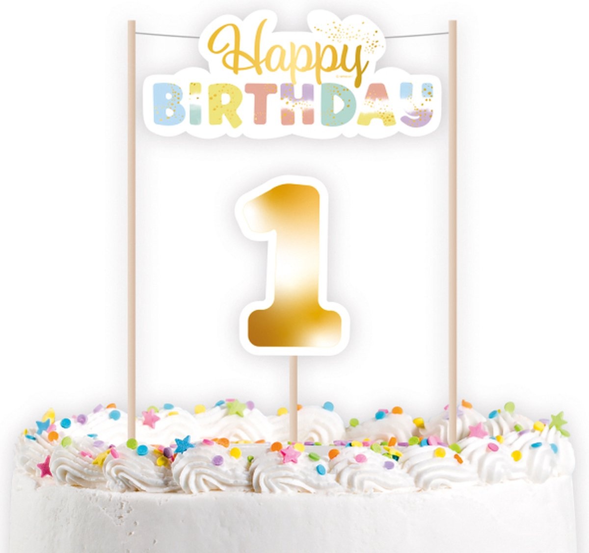 Amscan Taarttopper 1e verjaardag - 'Happy 1st Birthday' - Goud