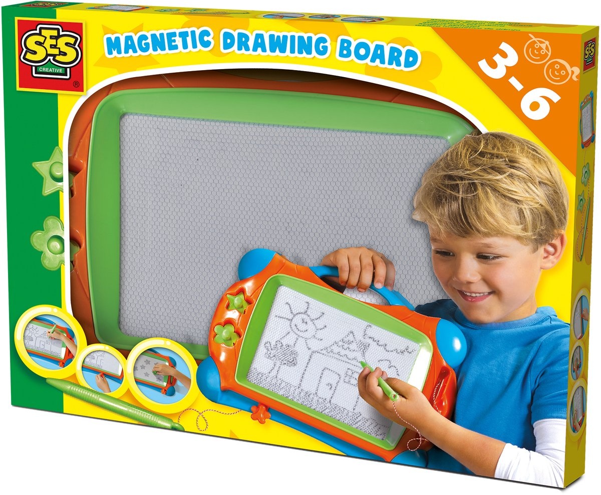 SES Creative – Magnetisch Tekenbord – 25x34 cm – Inclusief Pen en 2 Stempels – Montessori Speelgoed vanaf 3 jaar