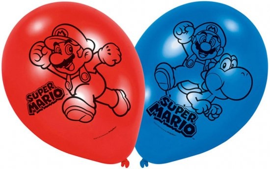 Super Mario thema ballonnen 6x stuks - Feestartikelen verjaardag versiering