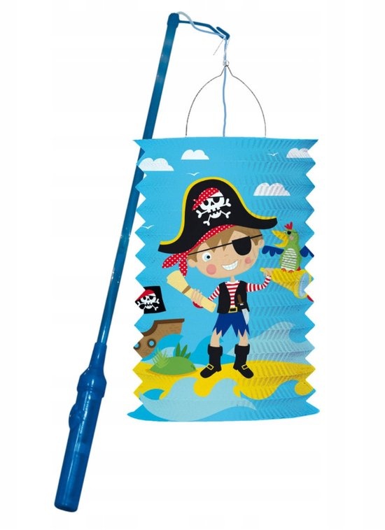 Kinderlampion “Kleine Piraat” – Lantaarnset met LED, 16×28 cm – Inclusief 40 cm Handstok – Werkt op 2×AAA (niet inbegrepen)