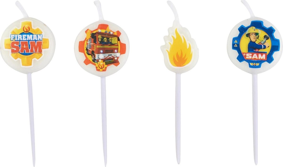 AMSCAN - 4 kleine Sam de Brandweerman kaarsjes