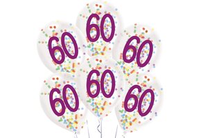 Amscan Ballonnen Confetti 60 Jaar 27,5 Cm Latex Wit 6 Stuks