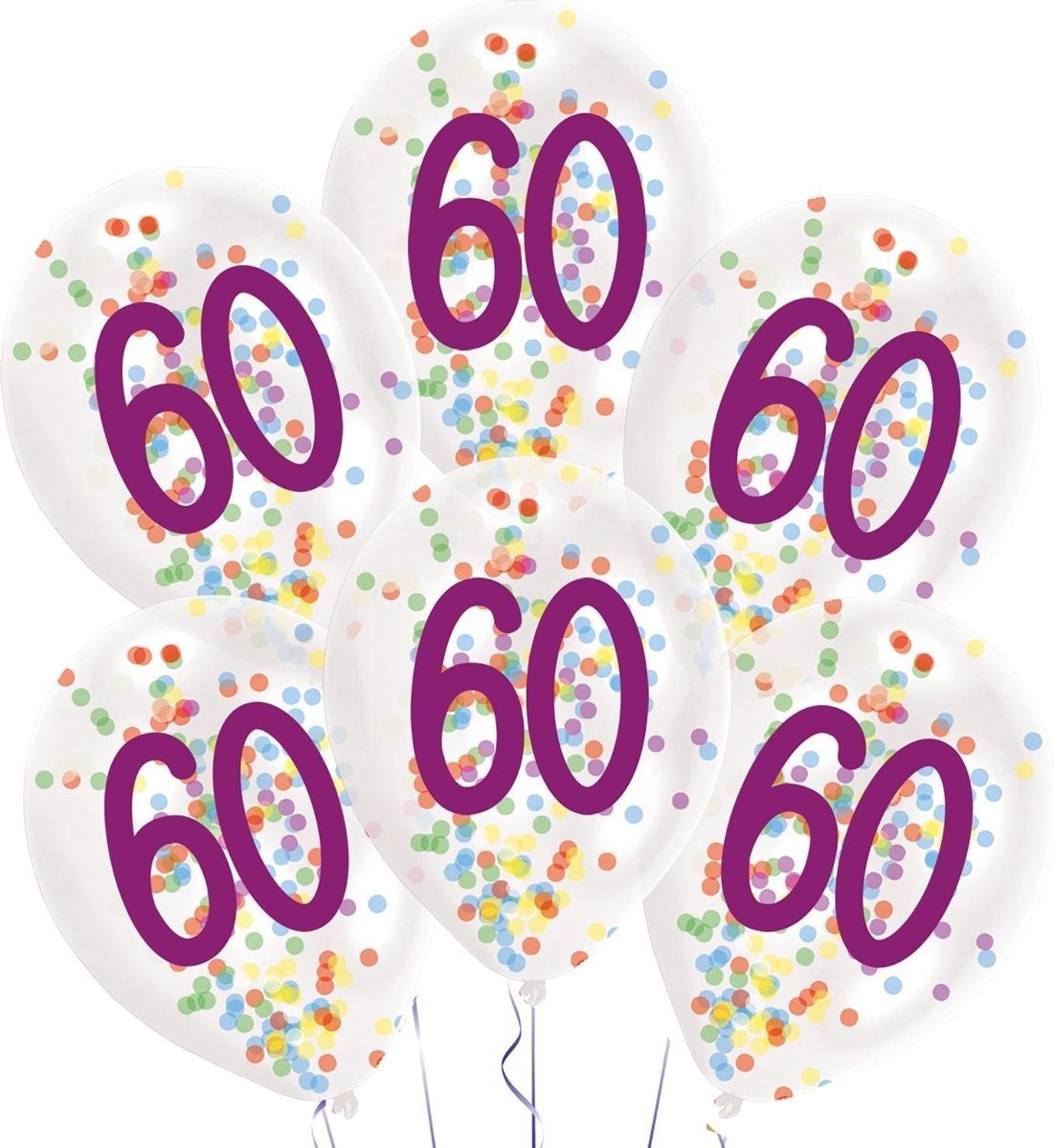 Amscan Ballonnen Confetti 60 Jaar 27,5 Cm Latex Wit 6 Stuks