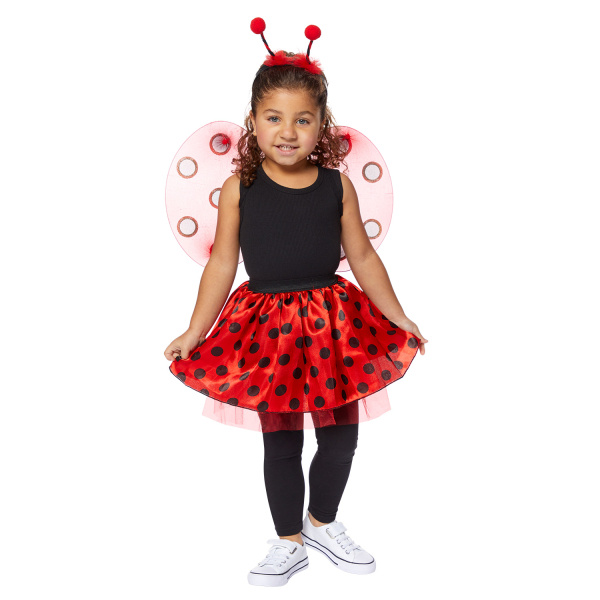 Kinder verkleedset Lieveheersbeestje 3-delig (tutu, vleugels en haarband)