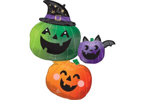 Amscan Folieballon Halloween 3 pompoenen groen/paars/oranje - hoogte 83cm