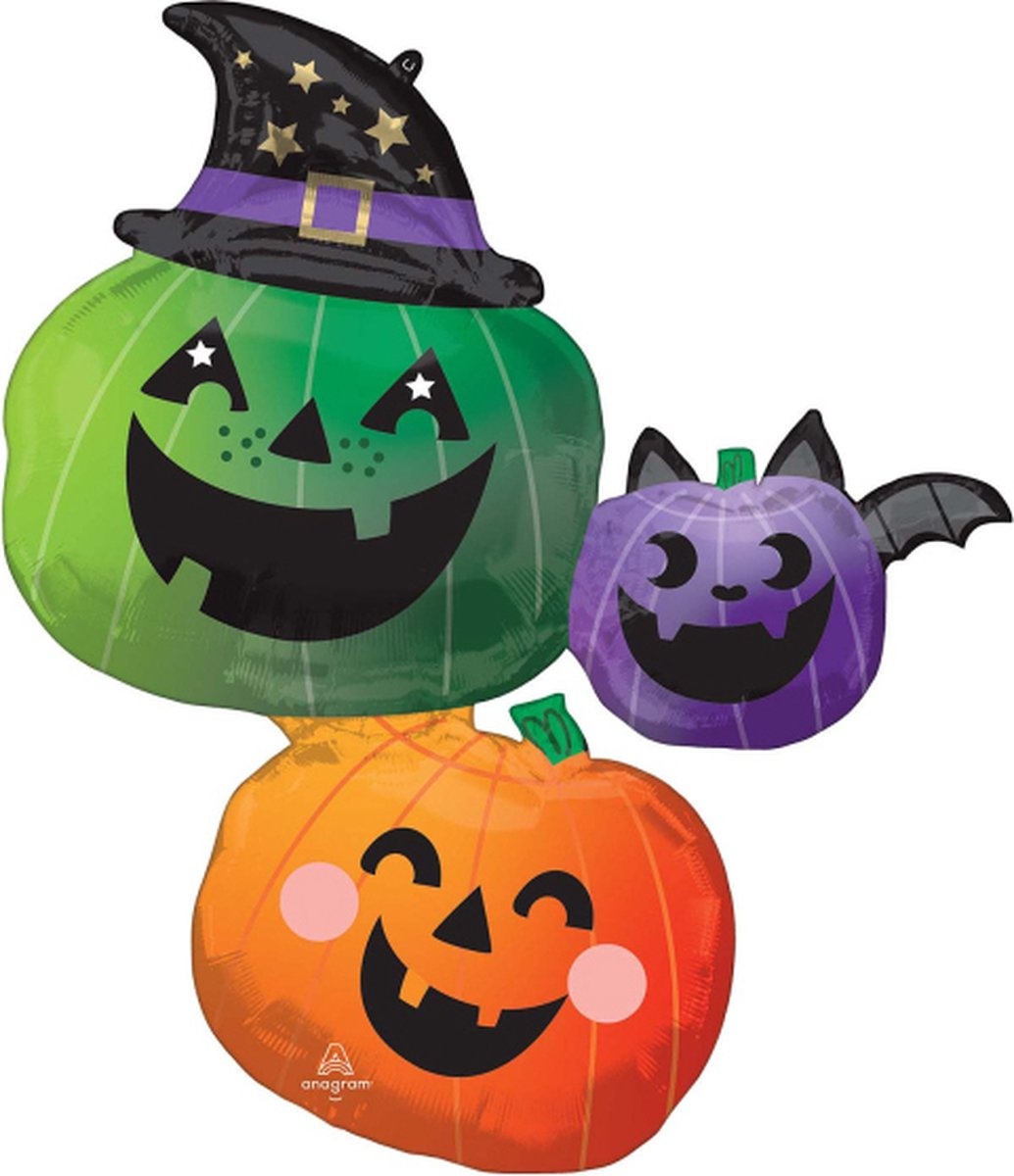 Amscan Folieballon Halloween 3 pompoenen groen/paars/oranje - hoogte 83cm