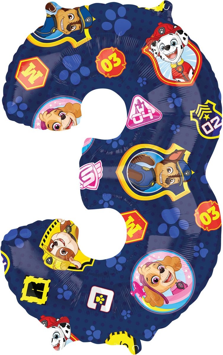 PAW Patrol - Folieballon - 3 - 66 Cm - Blauw - 1 stuks