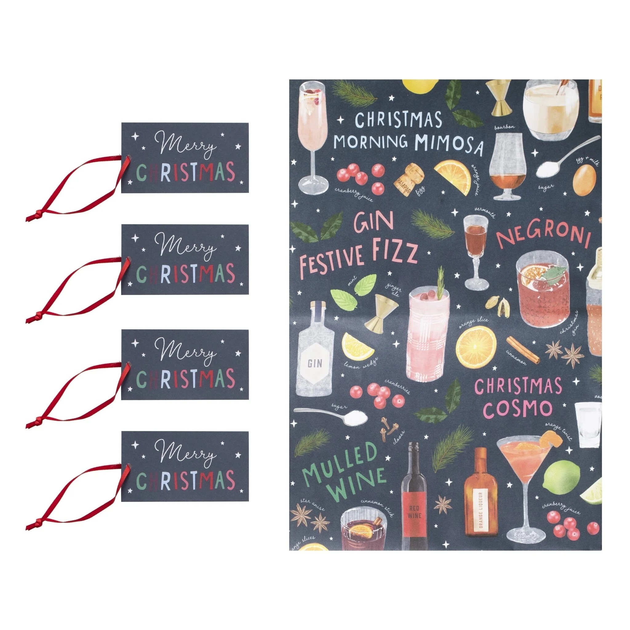 Ginger Ray Gift Wrap Set - Kerst Inpakpapierset Cocktail