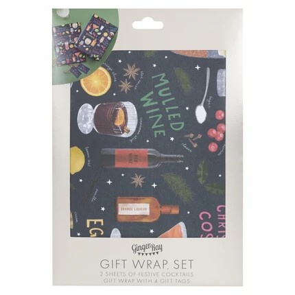 Ginger Ray Gift Wrap Set - Kerst Inpakpapierset Cocktail
