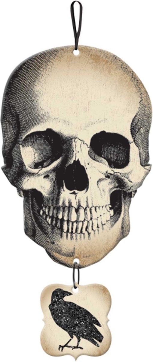 AMSCAN - Doodskop decoratie met raaf in glitters - Decoratieschild Halloween