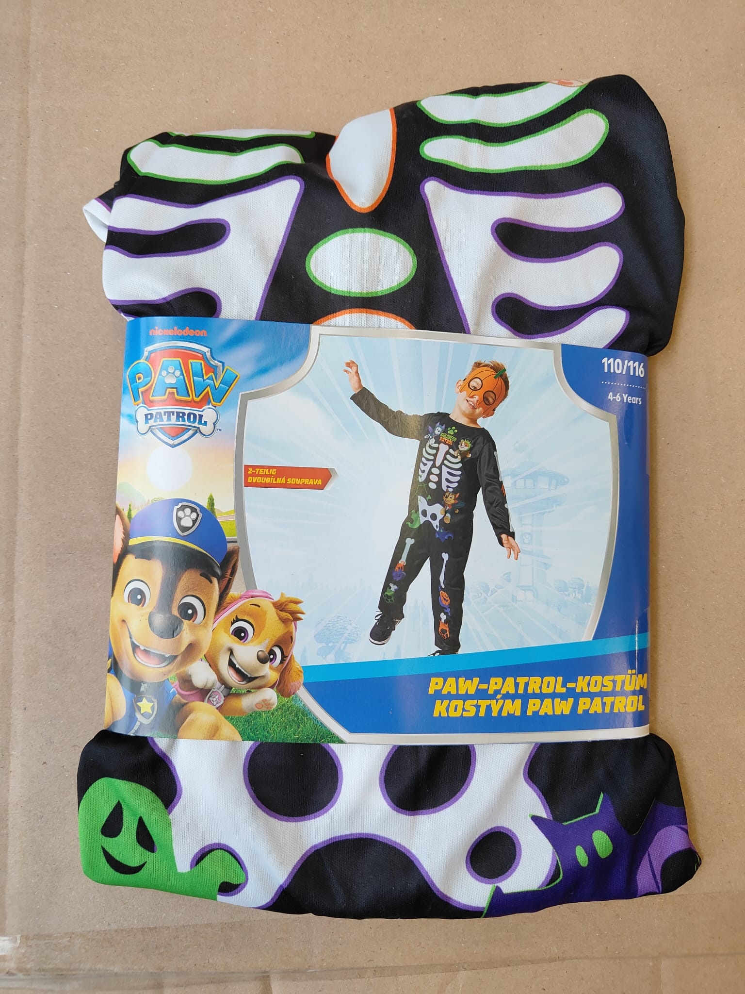 Carnavals pakje paw patrol skelet maat 110-116