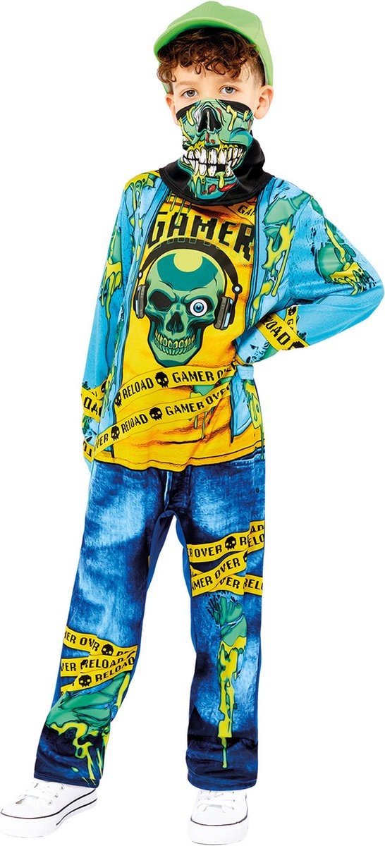 Amscan Verkleedpak Gaming Zombie Jongens Blauw/geel Mt 140/152