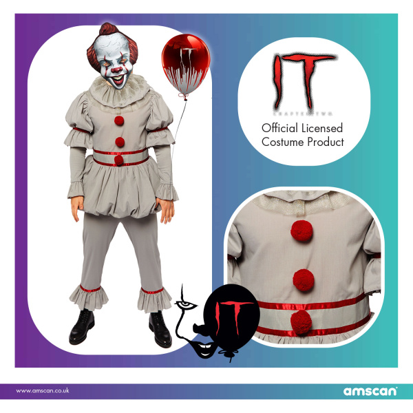 Amscan IT Pennywise mannen Halloween kostuum maat L Grijs