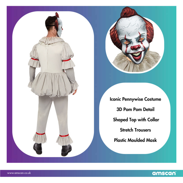 Amscan IT Pennywise mannen Halloween kostuum maat L Grijs
