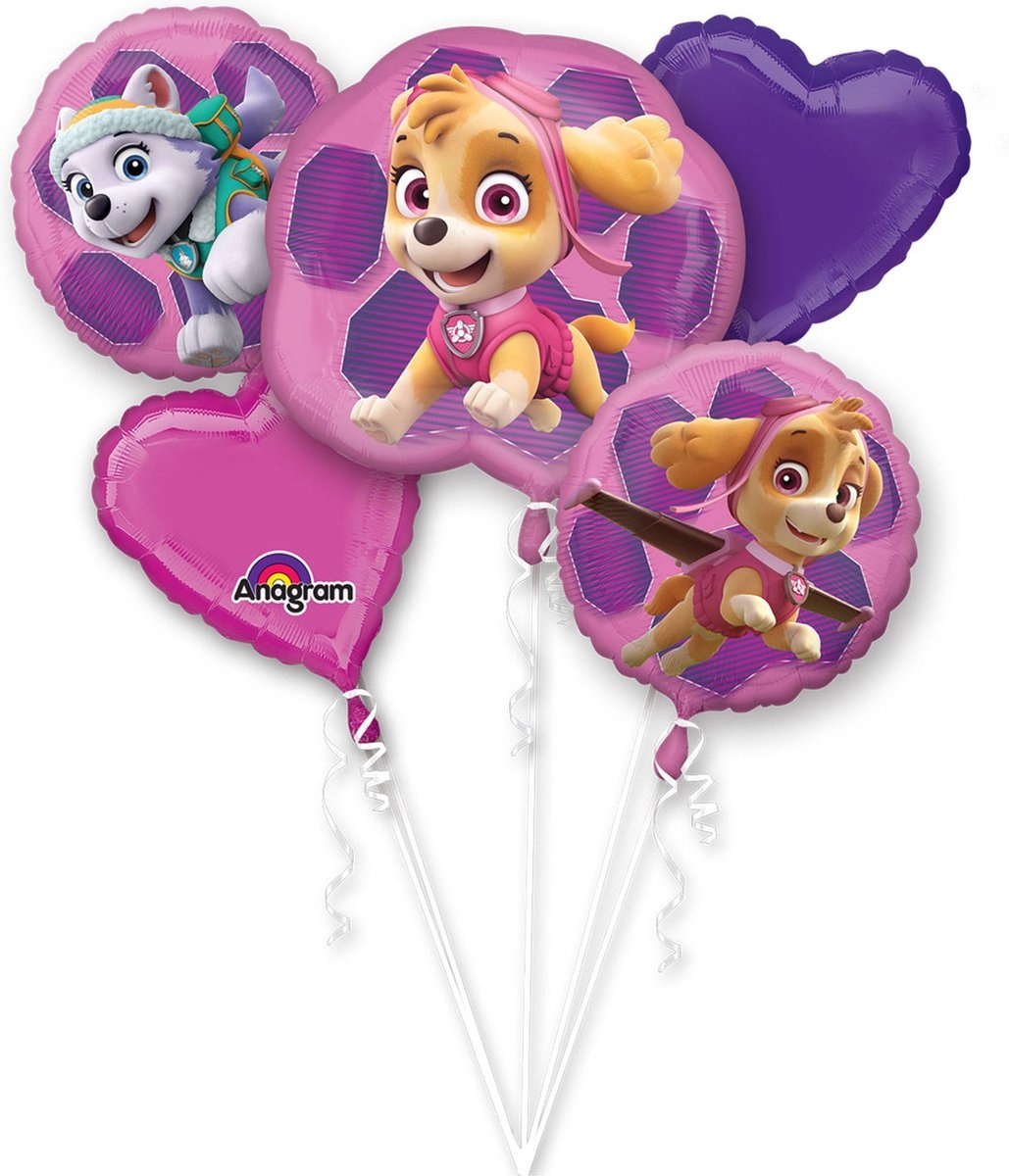 PAW Patrol - Ballon - Folie - Skye & Everest - Roze - 68 cm - 5 stuks